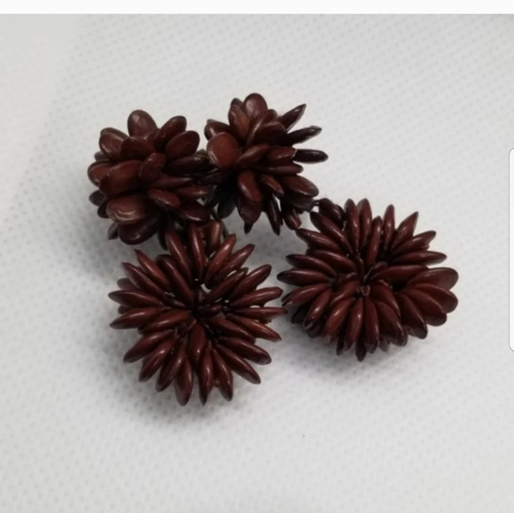 1970S JAMAICAN BOHO BROWN APPLE SEED NECKLACE & EARRINGS SET - Picture 5 of 6